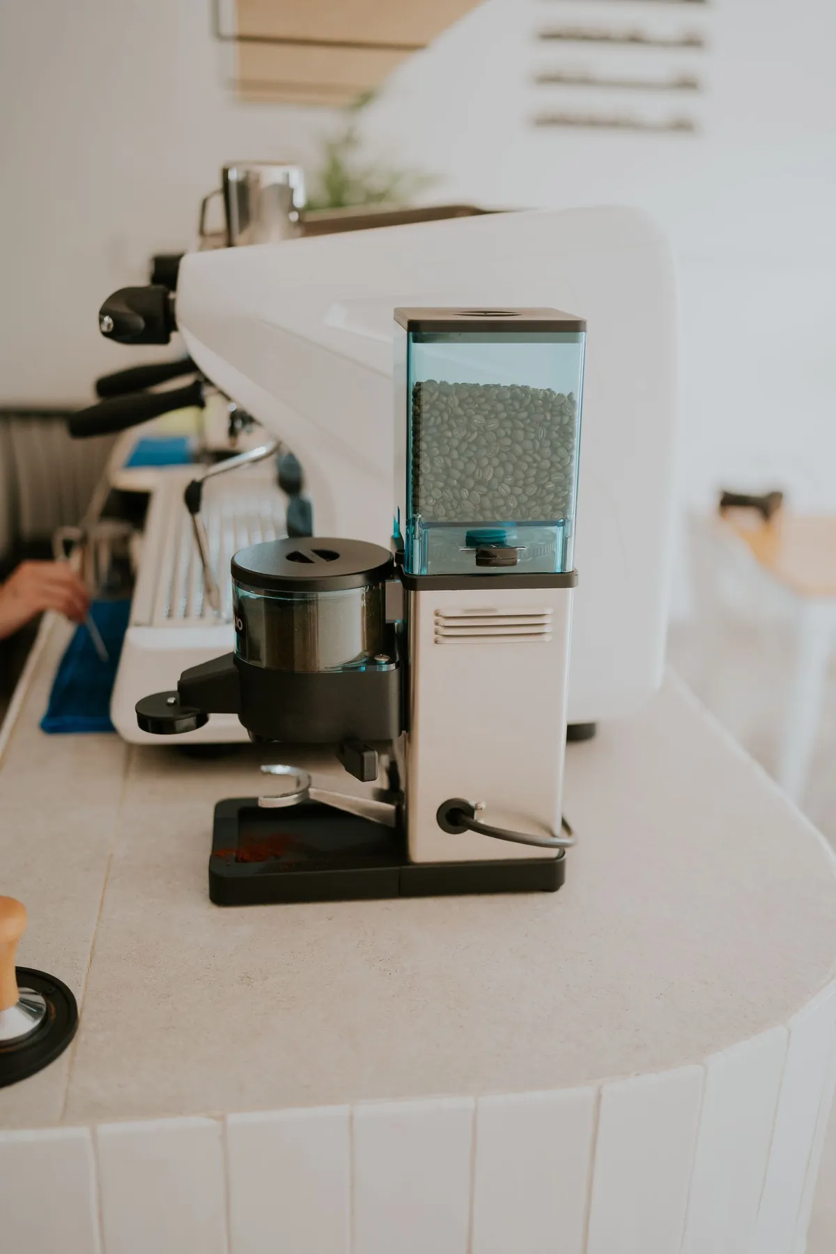 burr coffee grinder beans kitchen counter setup