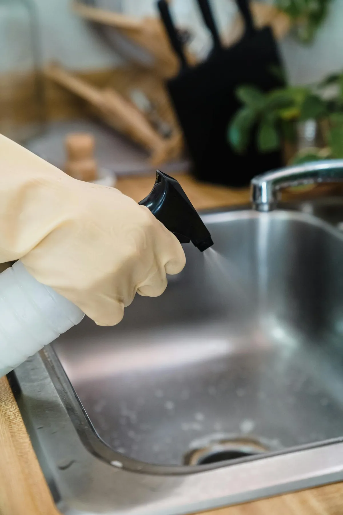 tension rod under sink storage spray bottles