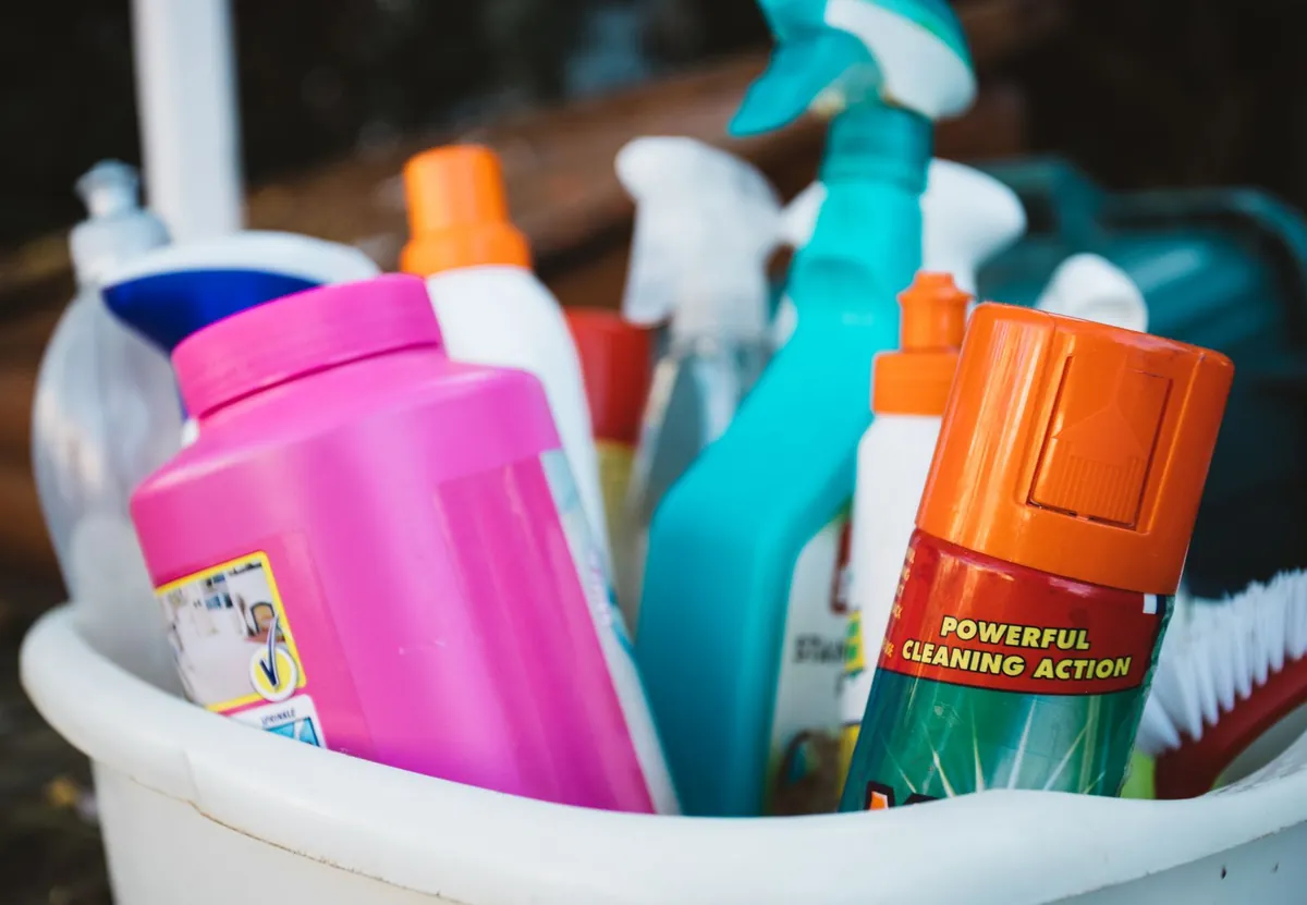spring cleaning supplies bucket