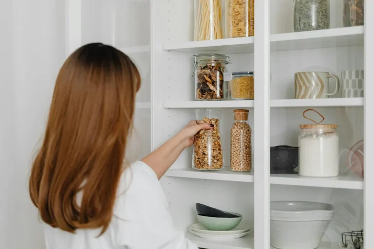 organized pantry shelves clear bins